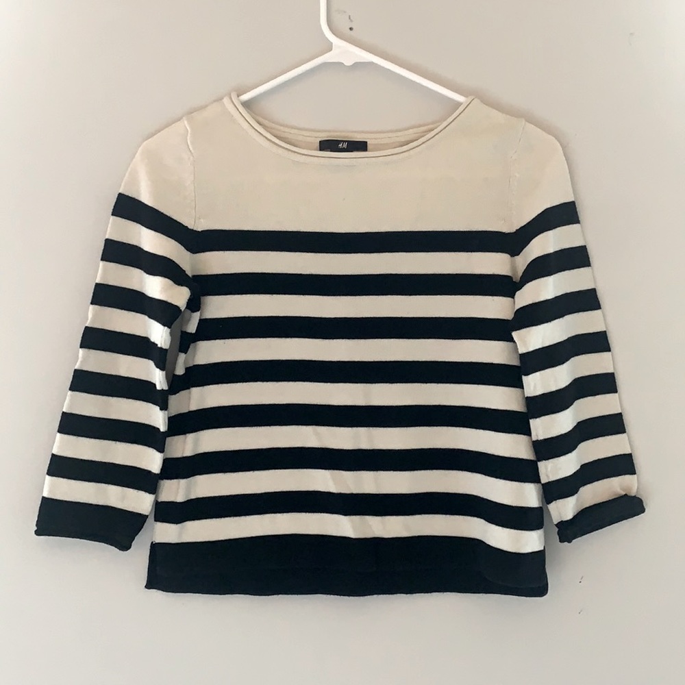 H&M Striped Boatneck Sweater with Elbow Patches